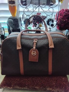 Michael Kors Mens Brown Logo Travel Duffel Bag